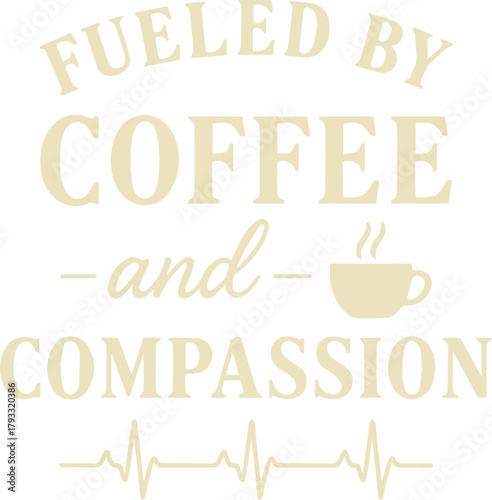 The captivating design showcases the powerful synergy of coffee and compassion, accompanied by an illustrative heartbeat symbol.