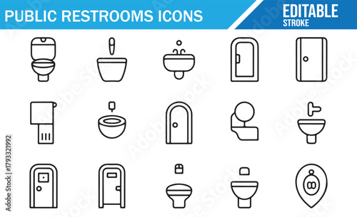 Washroom and Public Facility Line Icons for Signage and Maps