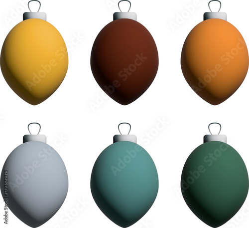Christmas baubles set, colorful gradient holiday ornaments, New Year tree decorations illustration