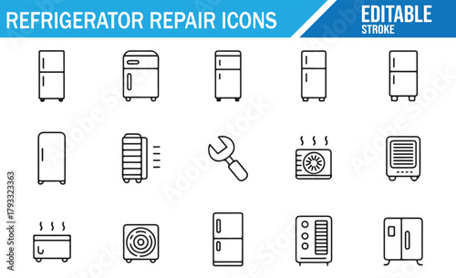 Editable Stroke Icons of Kitchen Appliances and Repair Tools