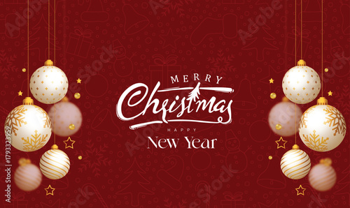 Realistic merry christmas celebration greeting banner