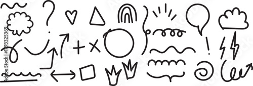 Collection of Doodle Elements Shapes Arrows and Symbols for Design Black