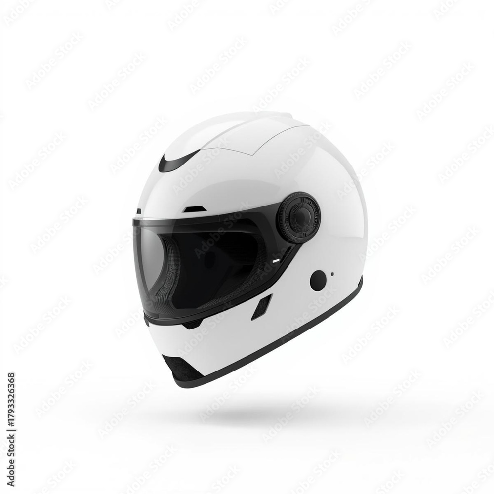 Fototapeta premium White full face motorcycle helmet isolated on white background