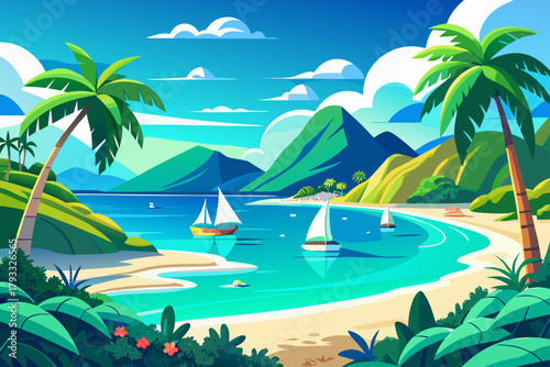 tropical beach with palm trees