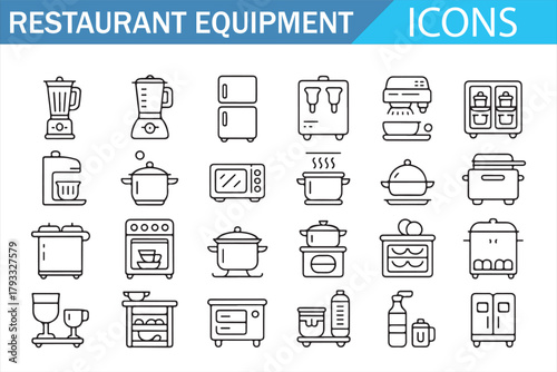 Professional kitchen appliance icons for culinary and hospitality use