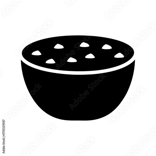 Simple black icon of a bowl filled with various food