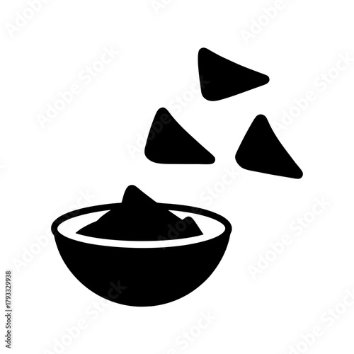 Graphic icon of a dip bowl with falling snack chips