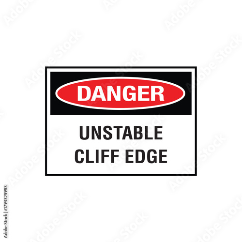 Danger Unstable Cliff Edge Sign: Mandatory Warning Banner for Ground Collapse and Fall Hazard