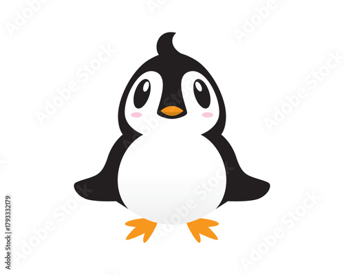 Cute Penguin with Sitting Gesture visualized with Simple Illustration