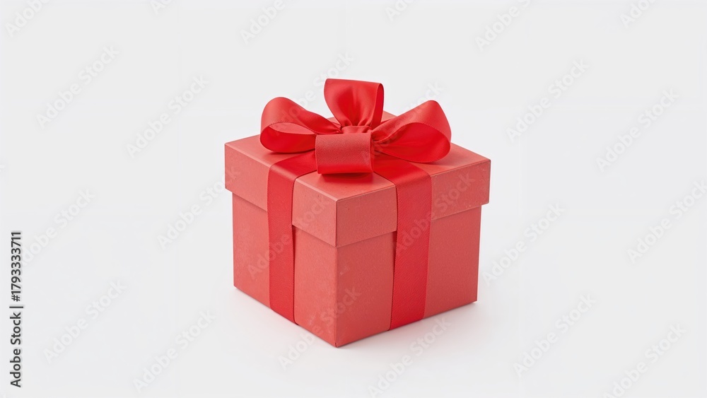 Fototapeta premium Red gift box with a big bow on top. Celebratory and present concept. Packaging and gift-wrapping theme. The concept of gift-giving and celebration.