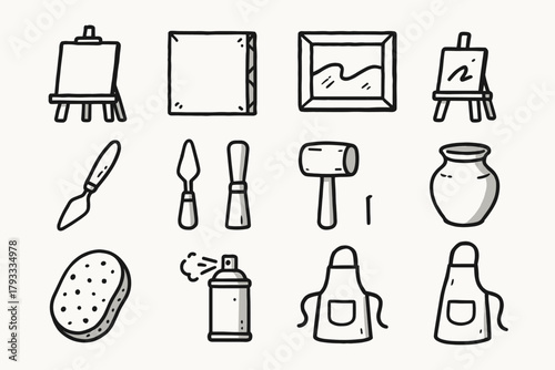 Knife spray studio canvas palette art mallet icon pot mini icons easel