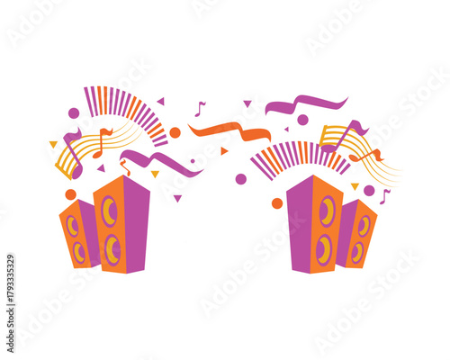 Speakers combined with Ribbons and Musical Notation as Symbolization of Music Festival or Performance