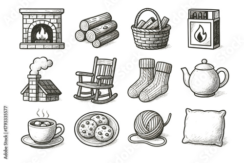 Icon logs icons vector ball home cocoa wool matchbox wood socks cozy