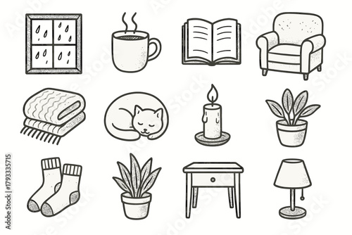 Blanket home vector mug table drops cozy icon icons sleeping candle window
