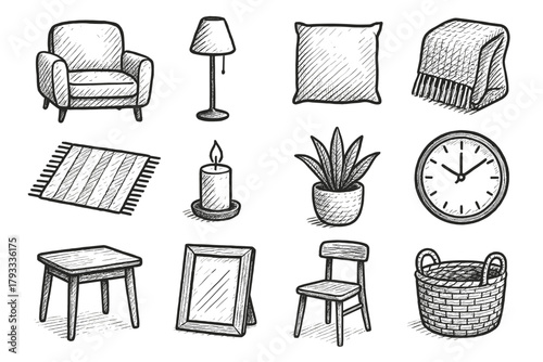 Icon objects vector plant frame rug cushion daily armchair blanket icons candle