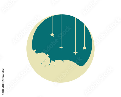 Baby Sleeps Comfortably combined with Stars and Crescent Moon visualized with Simple Illustration