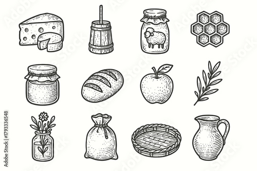 Honeycomb vector flower butter icon churn farm jar tray jug pot goods