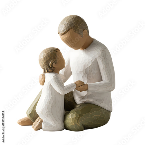 Father and child figurine, father holding childs hand