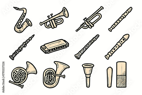 Trombone harmonica oboe instrument icons saxophone trumpet music mouthpiece horn icon french