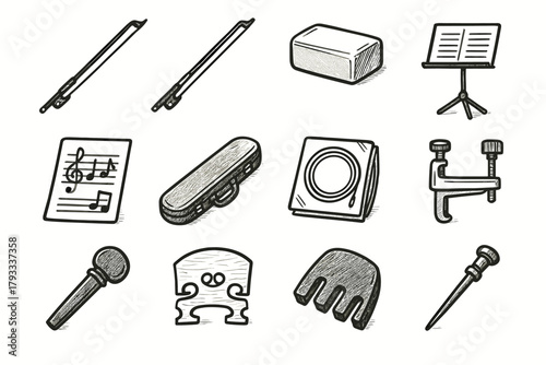 Block violin tuner case notes icon gear vector music rosin icons bow