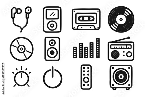 Speaker power volume vinyl subwoofer icons earphones vector music icon gear player