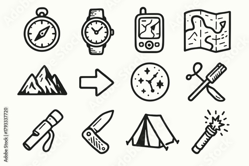 Star chart vector camp icon direction tent signal mountain flare trail outdoor