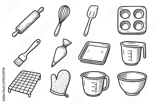 Cup baker mixing vector icon pastry pan cooling bowl s tools pin