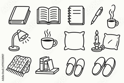 Shelf nook pillow candle lamp cozy book blanket holder coffee cushion vector