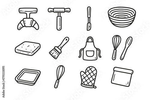 Bread baker icon tool vector lame cutter spatula croissant roller mitt s