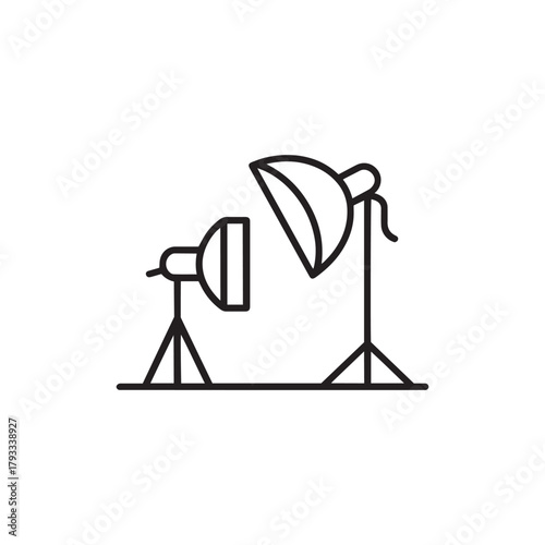 Studio lighting equipment, two professional lights on stands