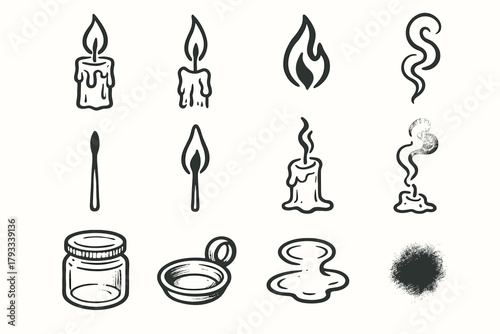 Melted base drip flame mark icon jar candle set holder vector pool
