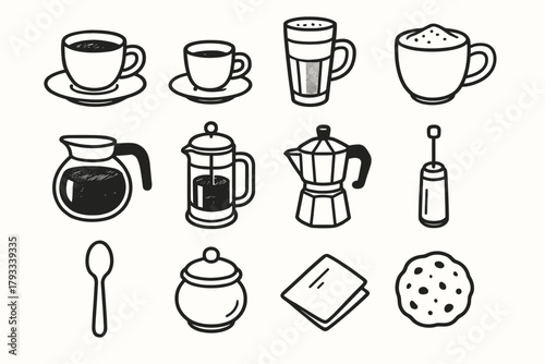 Espresso moka break pot mug sugar icon vector press coffee icons spoon