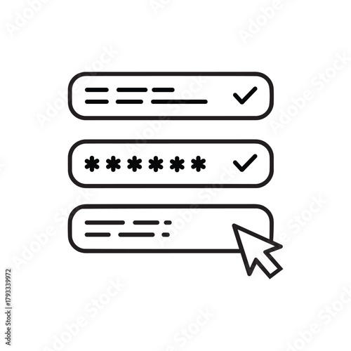 Login form with username and password fields, cursor pointing to input field