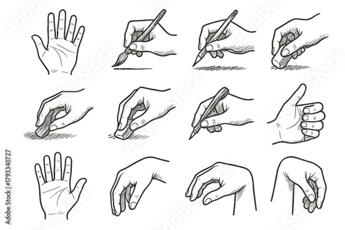 Drawing open gestures side position finger icon outline gesture vector hand
