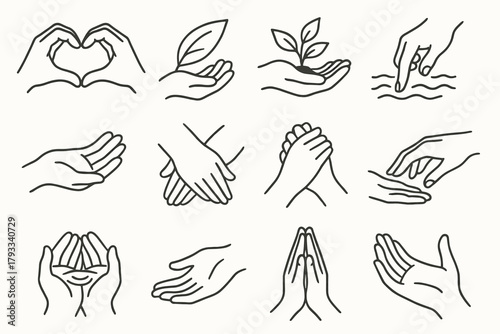 Palm soft leaf forming prayer icon vector water gesture gentle icons hand