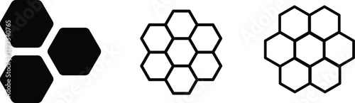 Bee Honeycomb Vector Honeycomb icons black solid silhouette and outline isolated on white Beehive honey sign with hexagon grid cells on white background vector. Natural food. honeycomb pattern. Honey