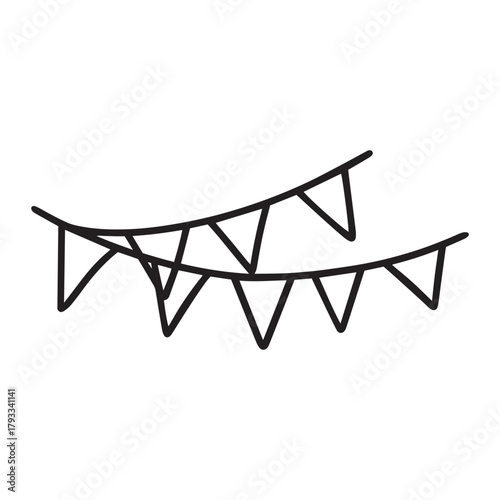 A simple line drawing of two strings of bunting flags