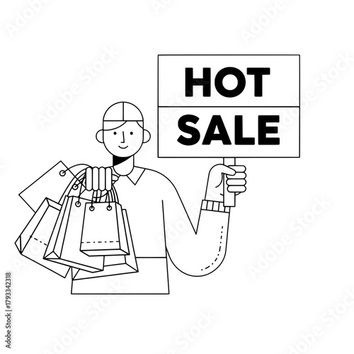 Sale promoter advertises hot sale carrying bags in marketing event promotion