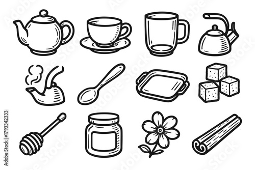 Petal sugar lid teaspoon essentials tea jar flower cubes vector icon