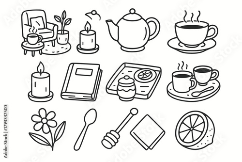 Honey book stick slice cozy vector tray essentials tea spoon icons icon