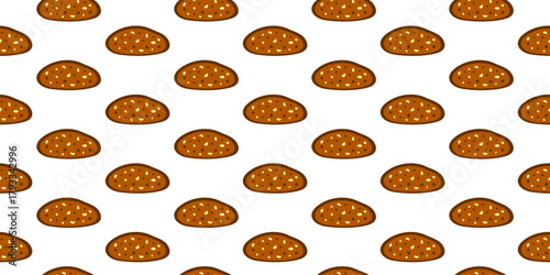 Seamless pattern with hand drawn flat rye wholegrain bread slices. Cute background with food.