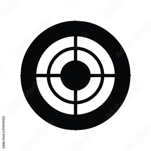 Minimalist black and white target illustration with concentric circles and crosshairs