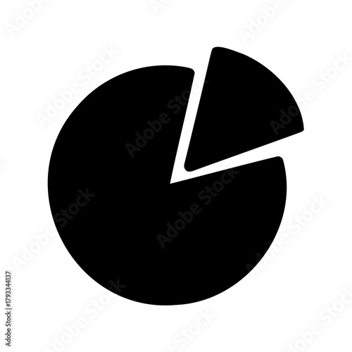 Black pie chart with a small portion removed isolated on white backdrop