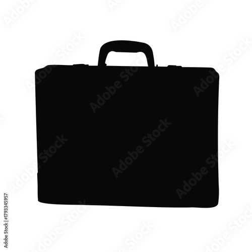 Isolated silhouette of a classic black briefcase against a white background