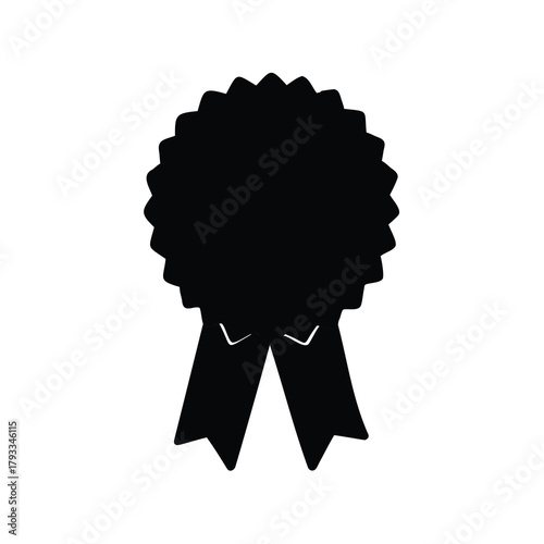 Black silhouette of a rosette with ribbons, symbolic of success and achievement