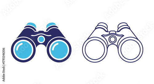 Photos Two pairs of illustrated binoculars in flat design solid and outline styles