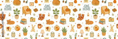 Seamless little home cozy hygge pattern