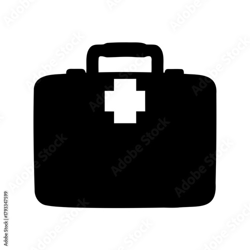 Simple Black Silhouette Illustration of a First Aid Medical Emergency Kit