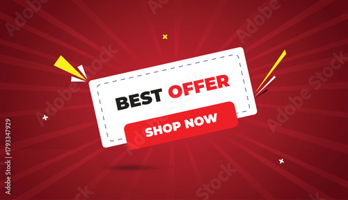 best offer web banner vector art template design badge icon label red white black bold text dark red light shine abstract business background modern sale advertisement graphic layout shop now style