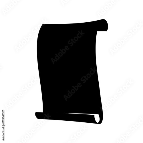 Black silhouette of an unrolled scroll or parchment against a white background